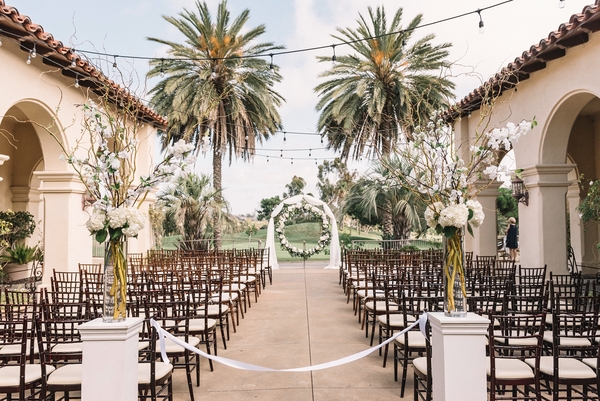 Ceremony wedding aisle with the golf course in the background