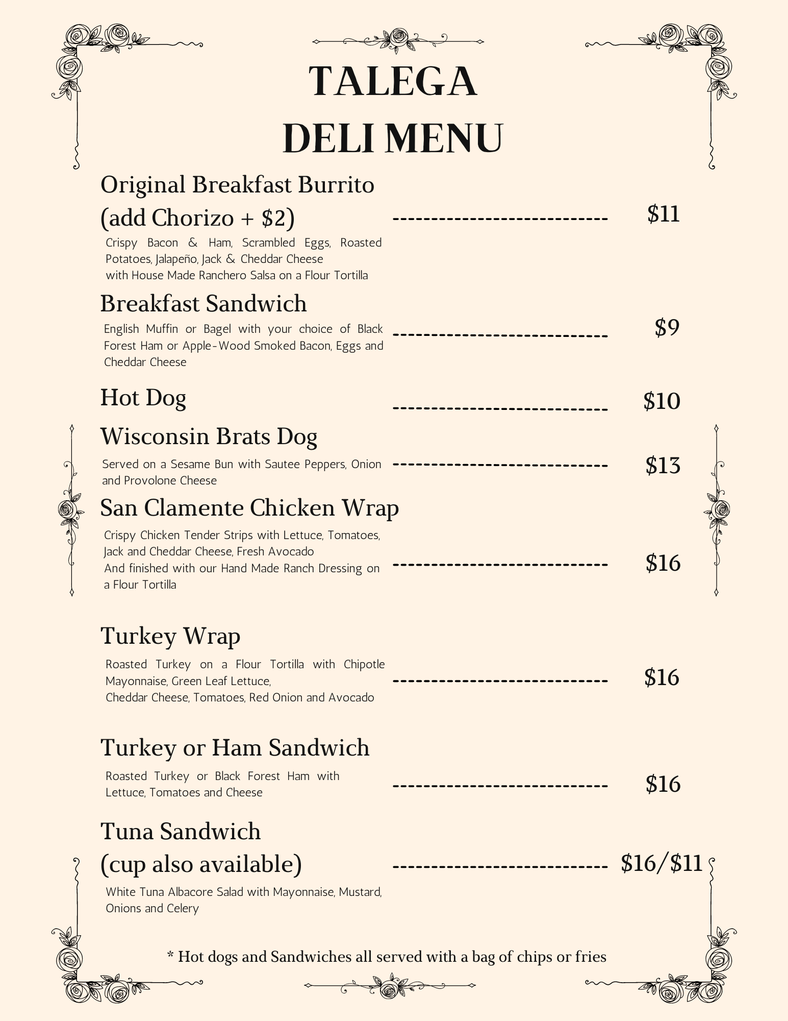 Talega Deli Menu Talega Golf Club Talega Deli Menu Talega Golf Club